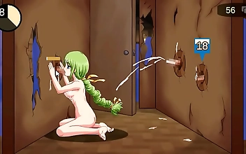 A Luscious Green-Haired Maid with a Gloryhole in New 2024 Hentai Game