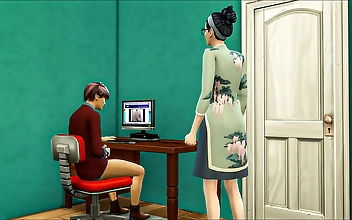 Caught Red-Handed: Asian Stepmom Helps Her Stepson Satisfy His Urges With a Sexy Romp