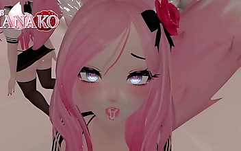 JAV Cat Girl Gives BJ with Skirt Upskirt View for Cum in Mouth Finish