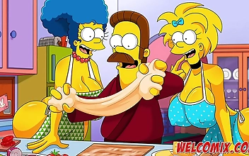 Busty Flandis Gets Her Freak On With the Simptoons Hotties: Pepperoni Pizza Never Looked So Good