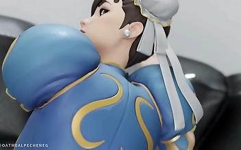 Chun-Li Gets multiple cream pies in her tight anal hole! Japanese porn video