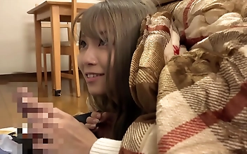 You won't believe what happens when this busty JAV babe gets caught in the act on a kotatsu!