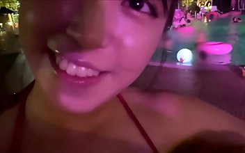 JAV uncensored Hamedori with a sexually charged pool party and a steamy college sex scene with Alice Hirose lookalike, filled with hot cum shots!